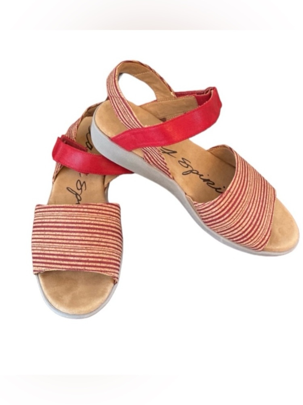 Easy Spirit Kala Red Tan Striped 6.5W Coastal Preppy New England Style Sandals
